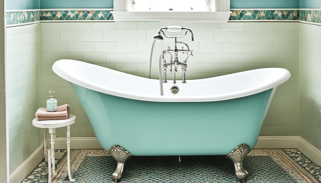 Clawfoot bathtubs in vintage bathroom