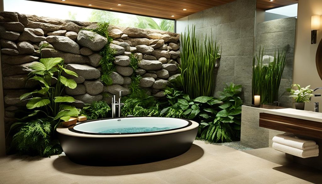 Deep soaking tub in a spa-like bathroom