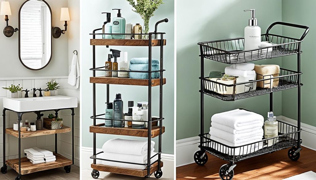 Repurposed bathroom storage using a rolling cart