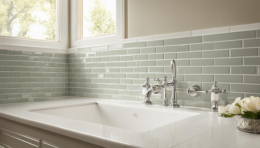 Subway tile backsplash in a vintage bathroom