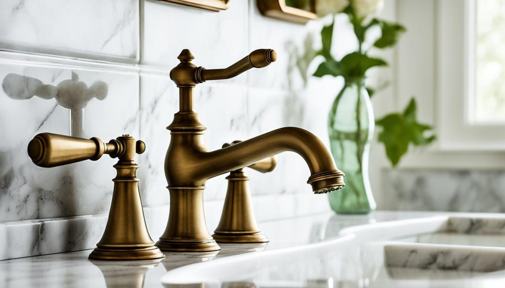 Vintage brass faucets in a bathroom setting