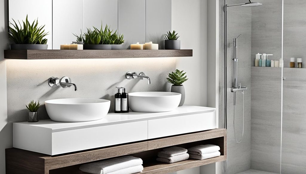 Floating shelves in bathroom