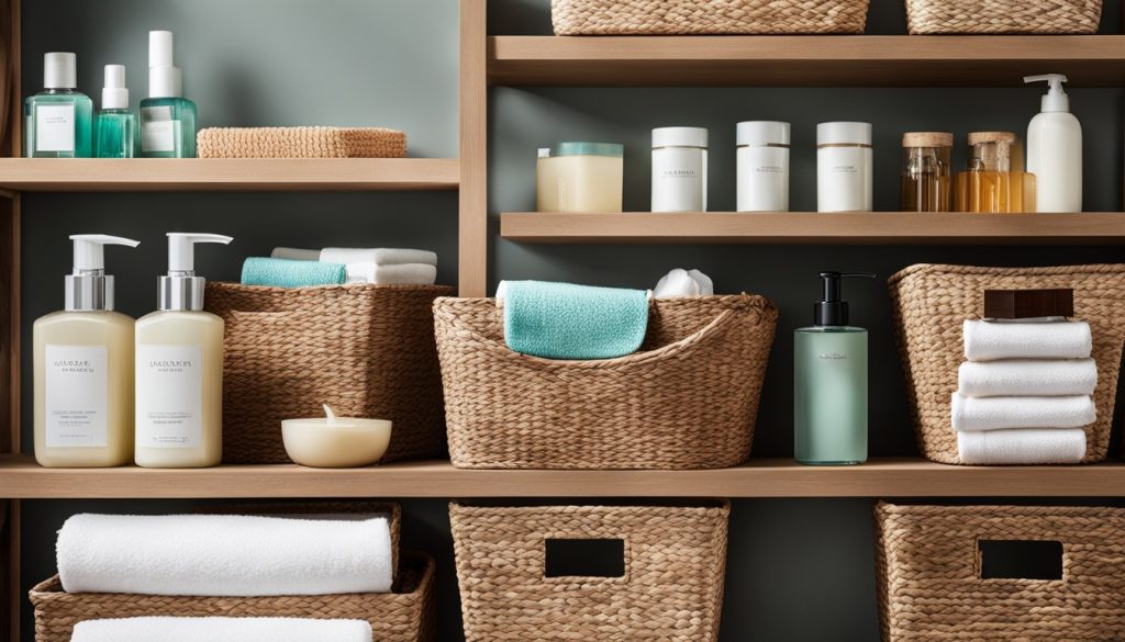 Storage baskets for bathroom organization