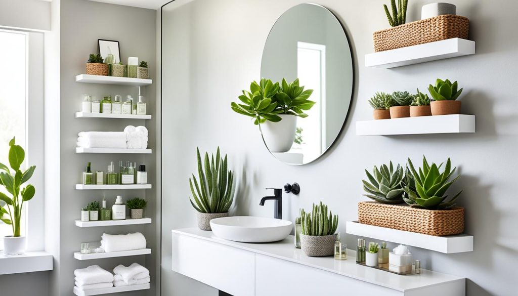 bathroom shelf styling