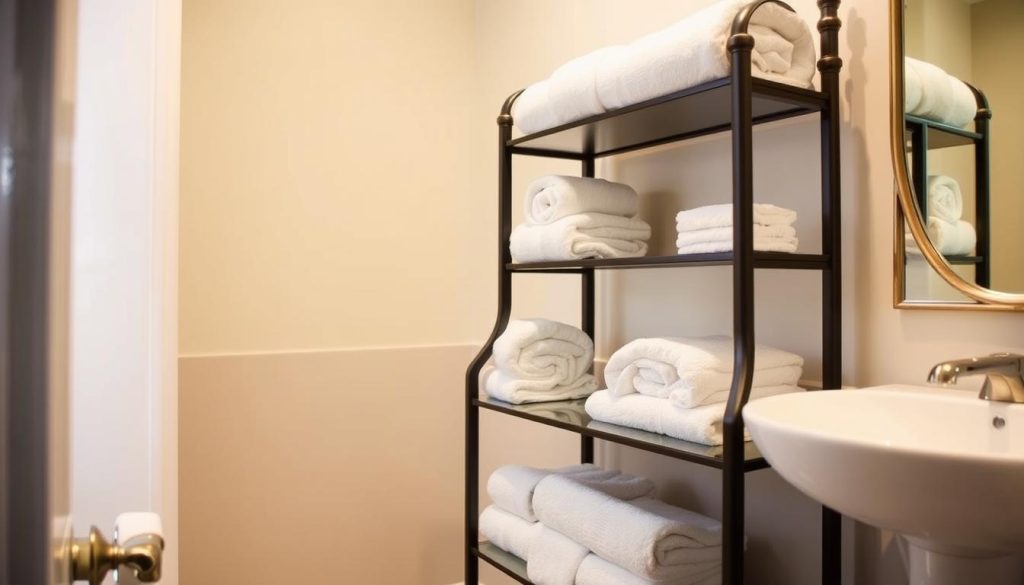 Bathroom etageres for towel storage