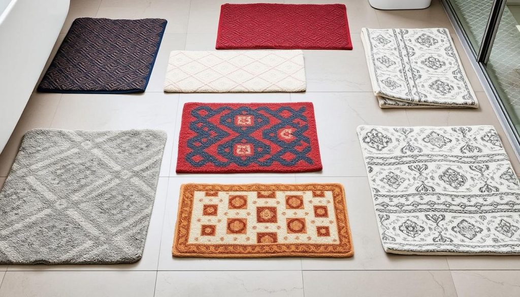 Contemporary bath mats with textures and patterns