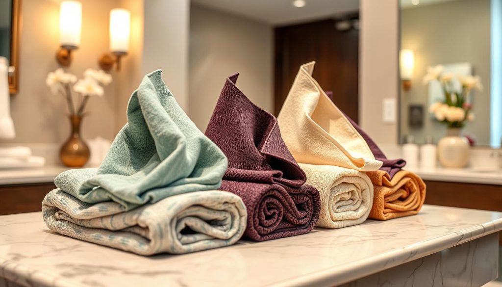 Decorative bath towels folded in origami style