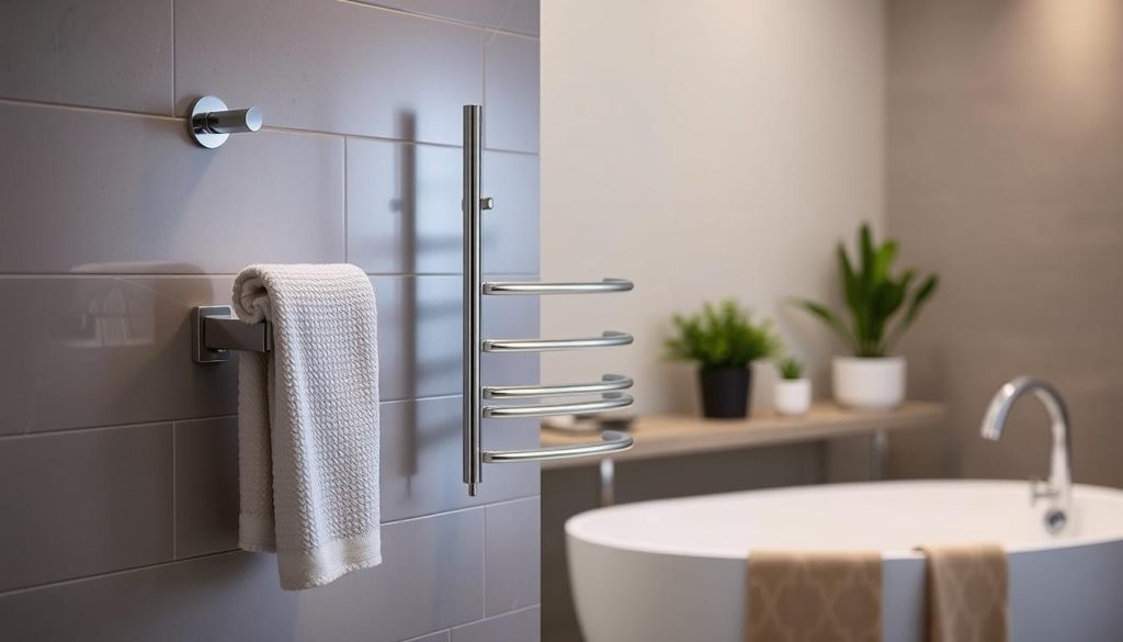 Electric towel warmer in a modern bathroom