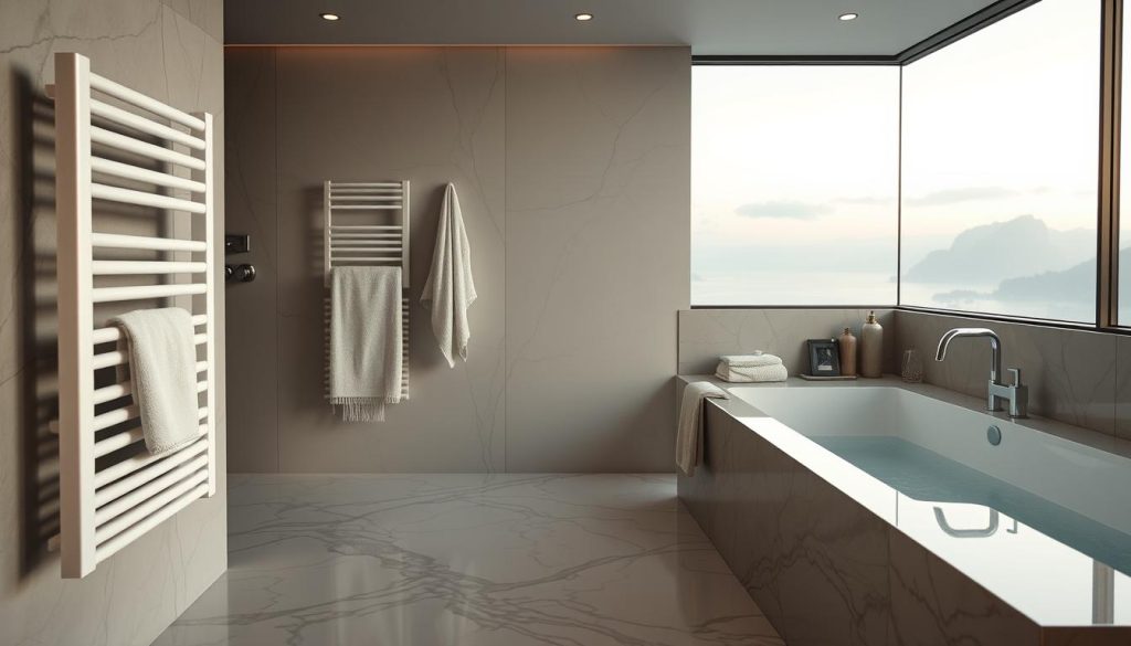 Luxury bathroom with towel warmer