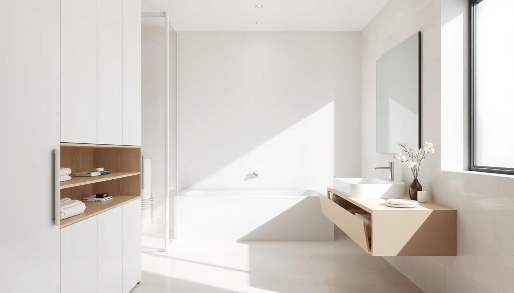 Minimalist bathroom with hidden storage