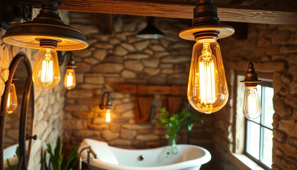 Rustic bathroom lighting