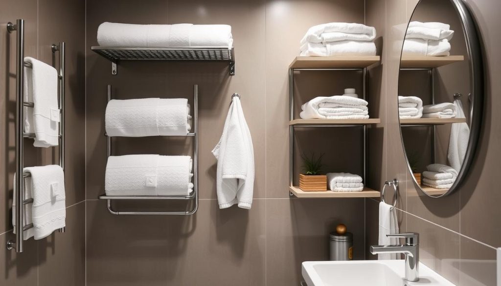 Shared bathroom towel storage