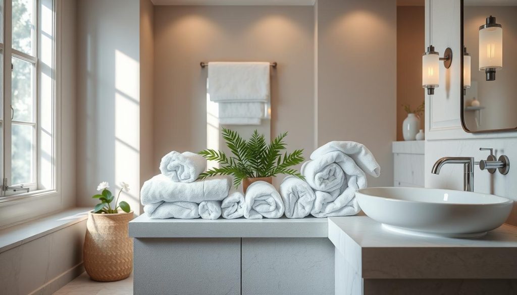 Stylish towel arrangements in bathroom