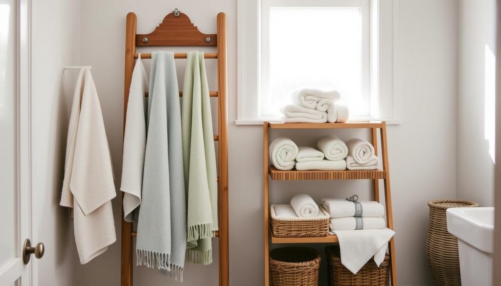 Stylish towel displays in bathroom decor