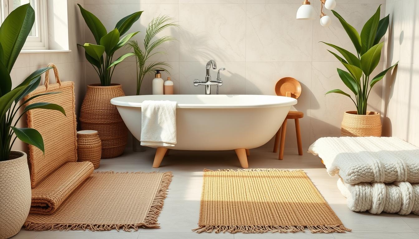 Natural Fiber Bath Mats With Woven Palm Backing