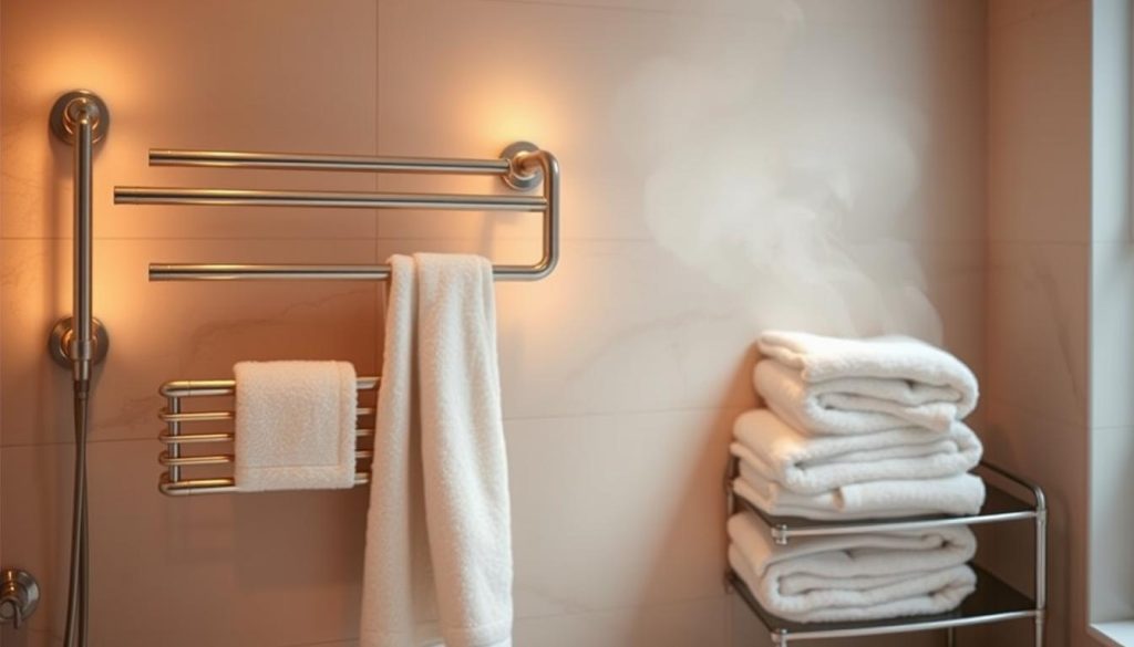 Towel warming bars reducing laundry frequency