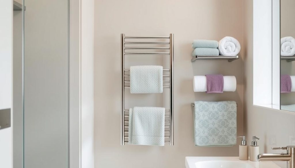 bathroom organization with space-saving towel racks