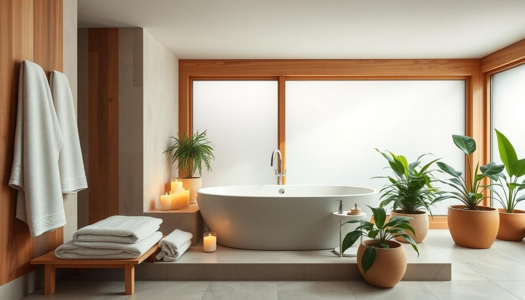 spa-like bathroom with aesthetic towels