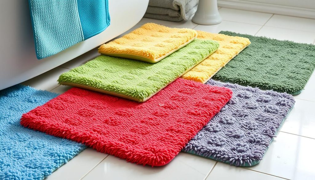 Absorbent bath mat features