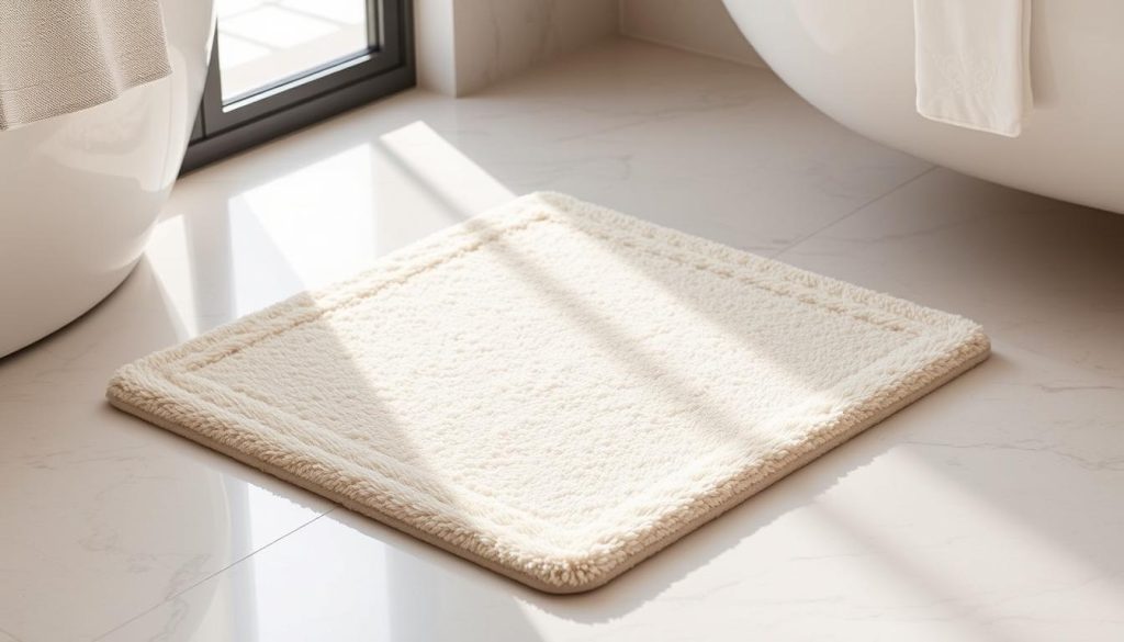 Absorbent bath rug with quick-drying features