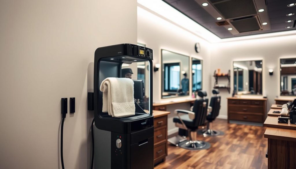 Barbershop towel warmer placement