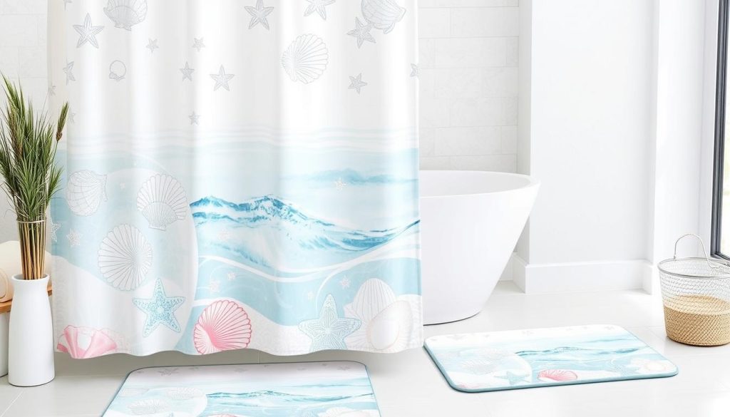 Bath mat and shower curtain set