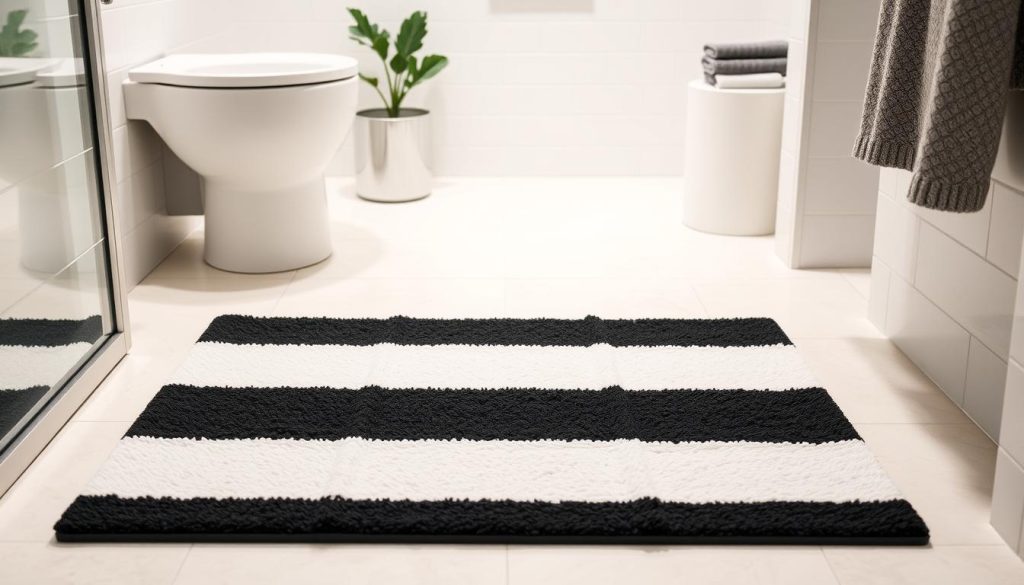 Bathroom floor mat striped black and white