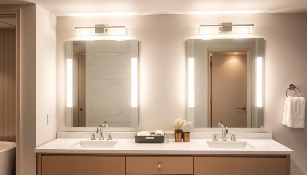 Bathroom vanity lighting fixtures placement