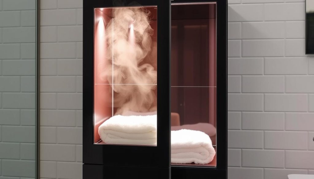 Black towel warming cabinet