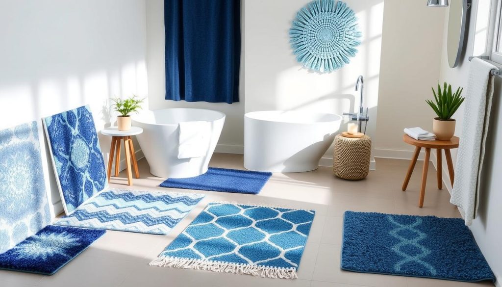 Blue and white bath mat combinations