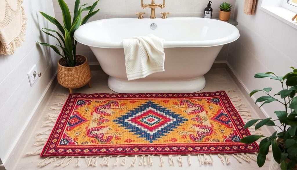 Boho bath mat with ethnic patterns