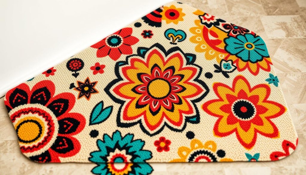 Boho bath mat with vibrant colors