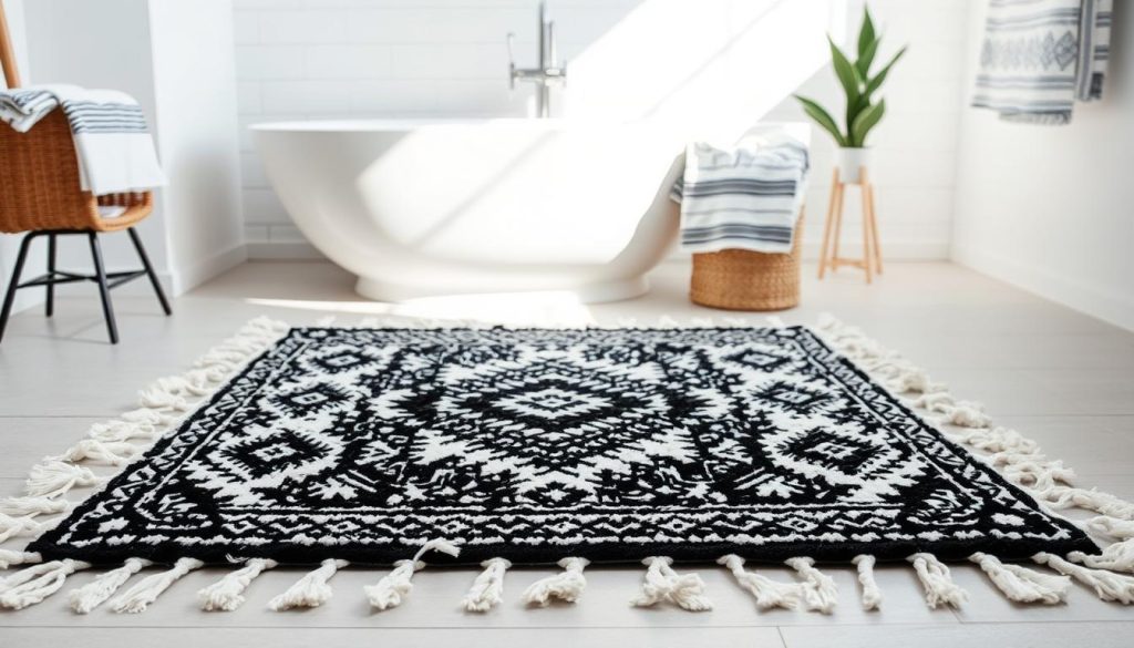 Boho bathroom rug with tassels