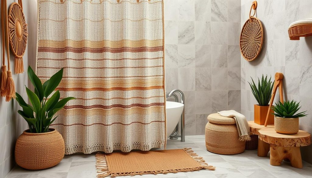 Boho-chic bathroom ensemble with natural textures