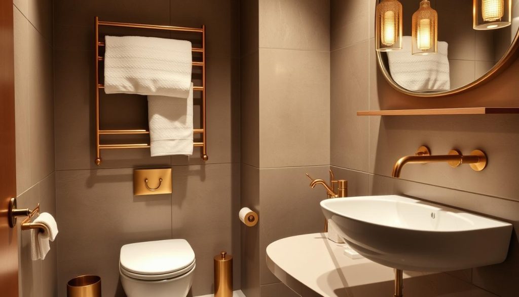 Brushed brass bathroom fixtures