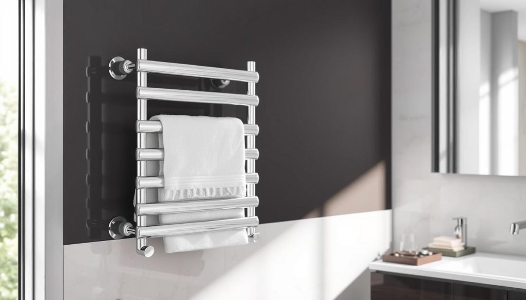 Chrome towel warmer for bathroom