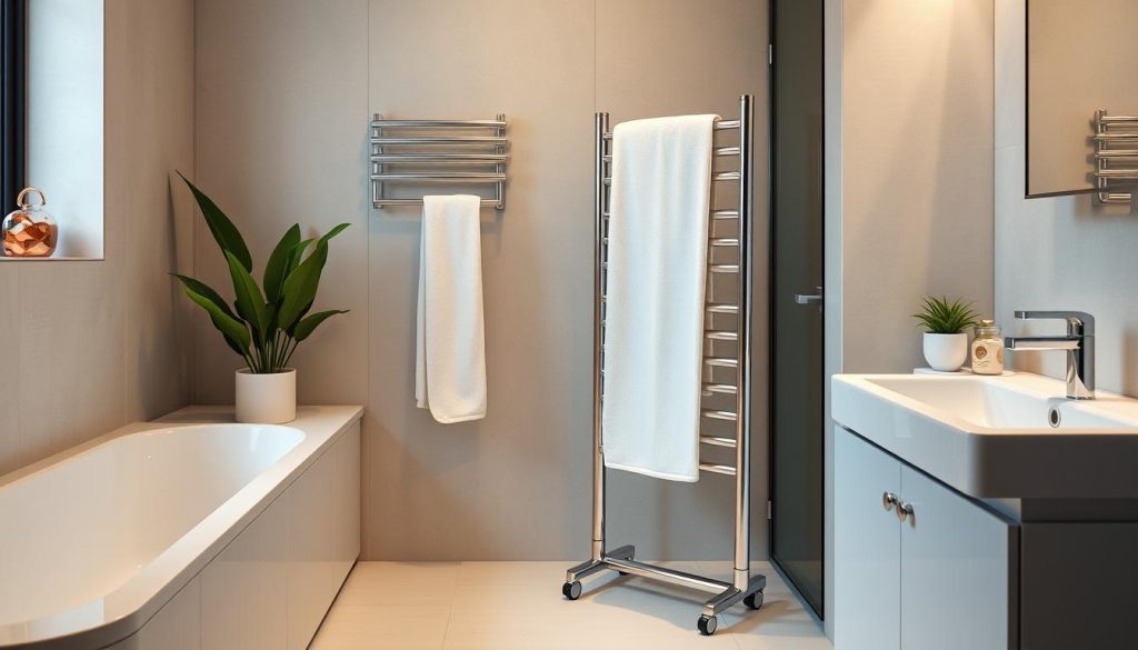 Compact floor standing towel warmer