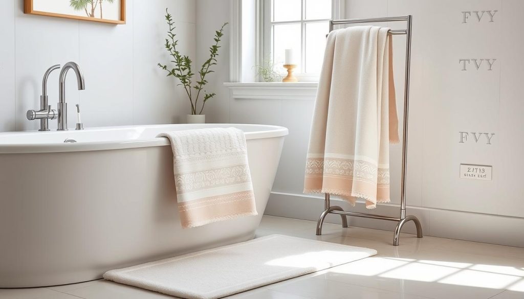 Coordinated bath linens enhancing bathroom aesthetics