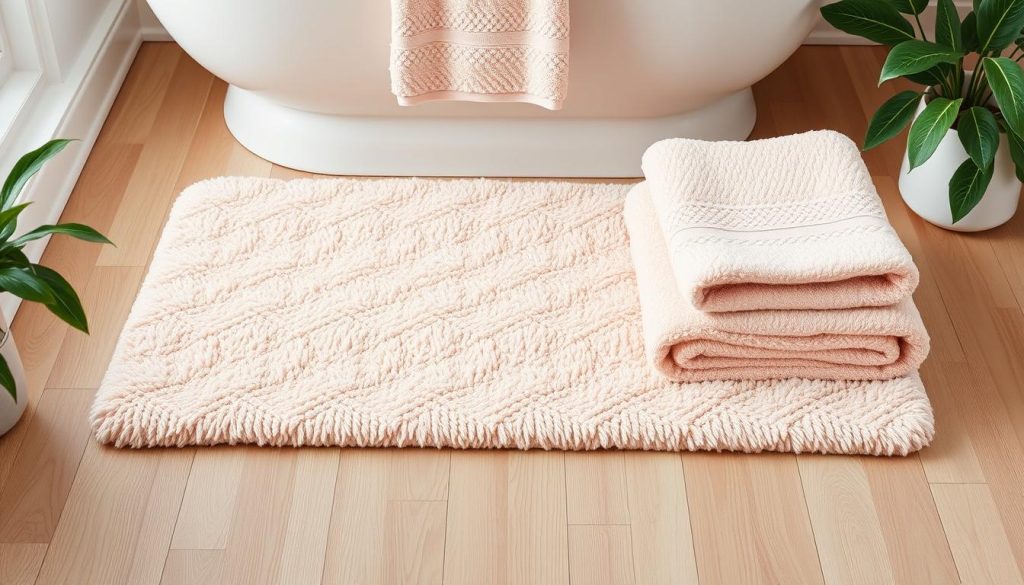 Coordinated bath mat and towels