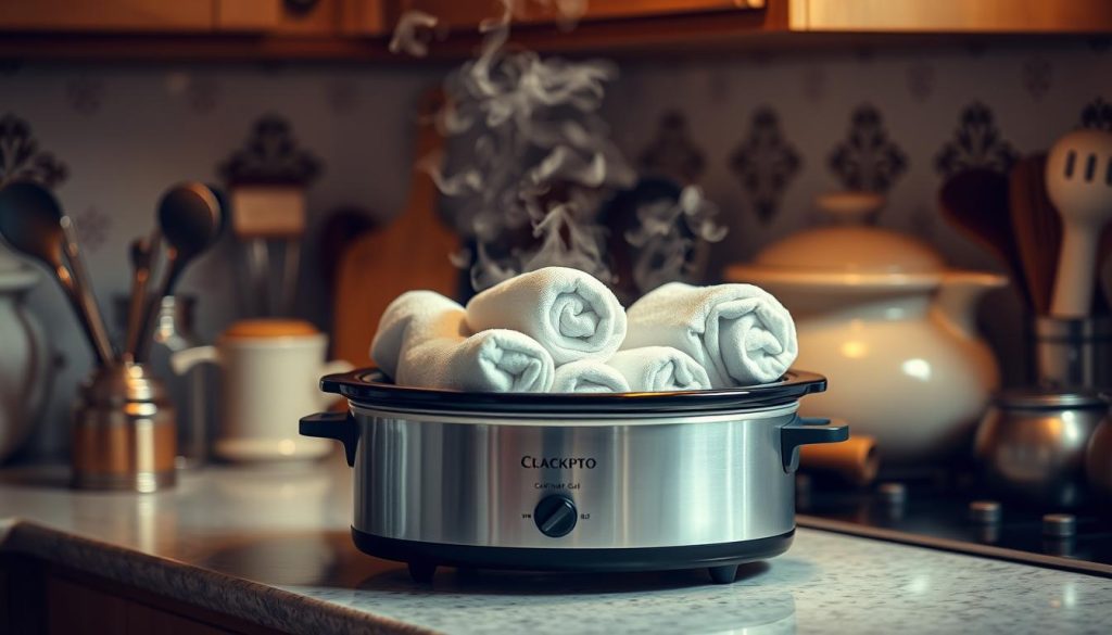 Crock pot towel warmer setup