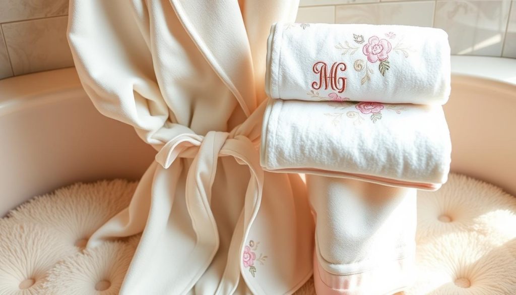 Custom embroidery on personalized bath linens