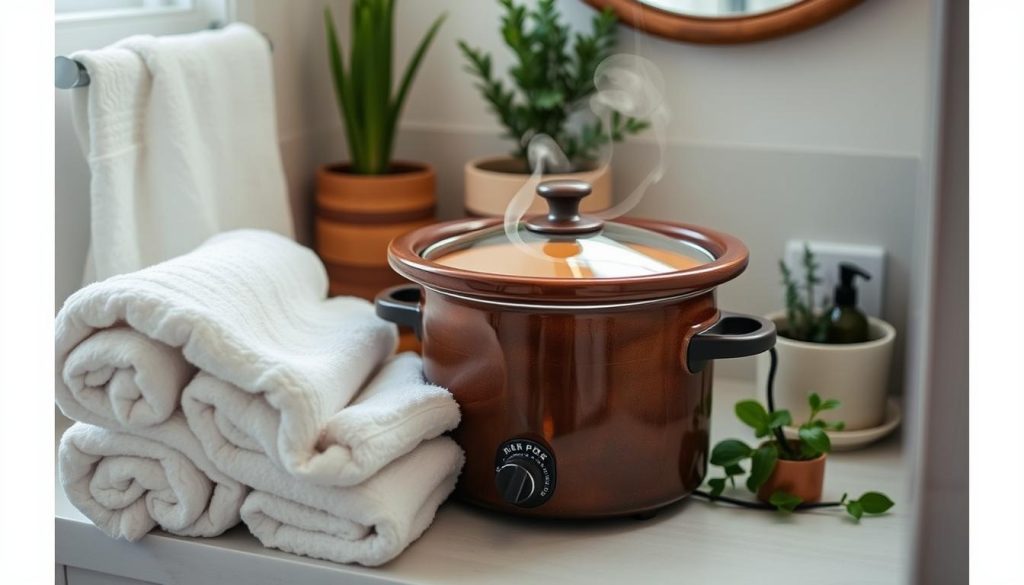 DIY towel warming pot setup