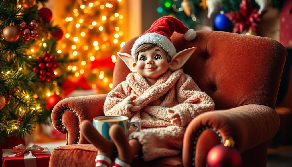 Elf on the Shelf in a bathrobe