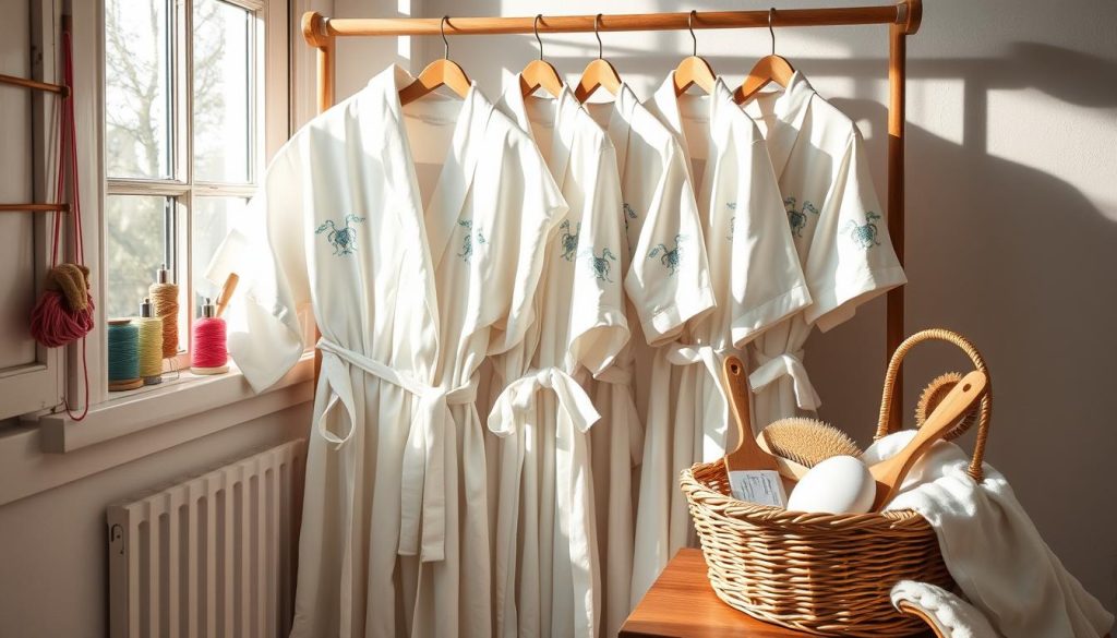 Embroidered bath robe care