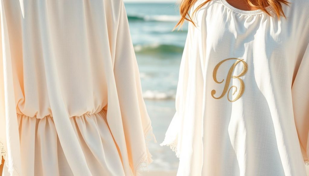 Embroidered initials on luxury cotton beach cover-ups