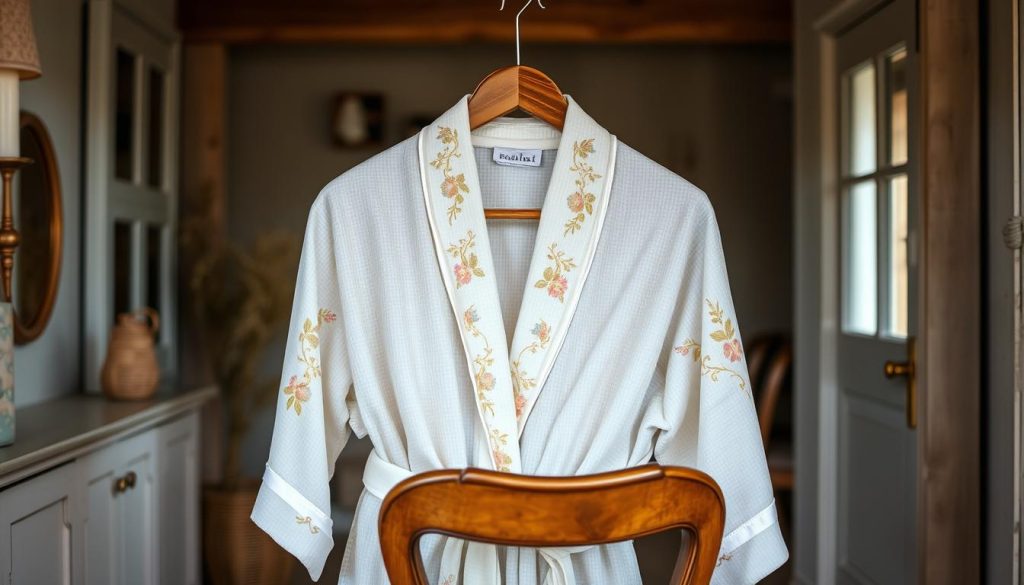 Embroidered waffle weave robes