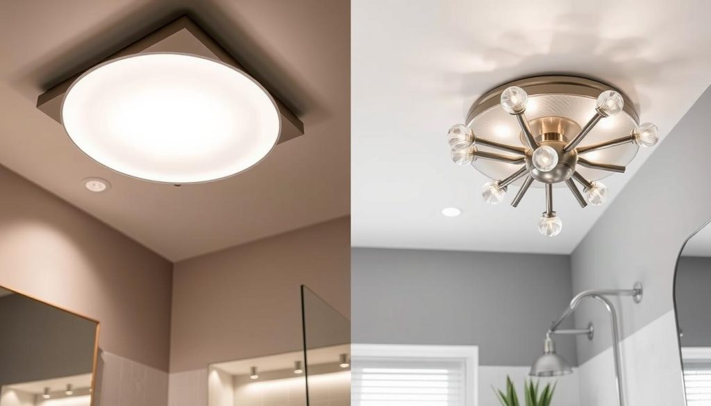 Flush mount and semi-flush mount bathroom ceiling lights