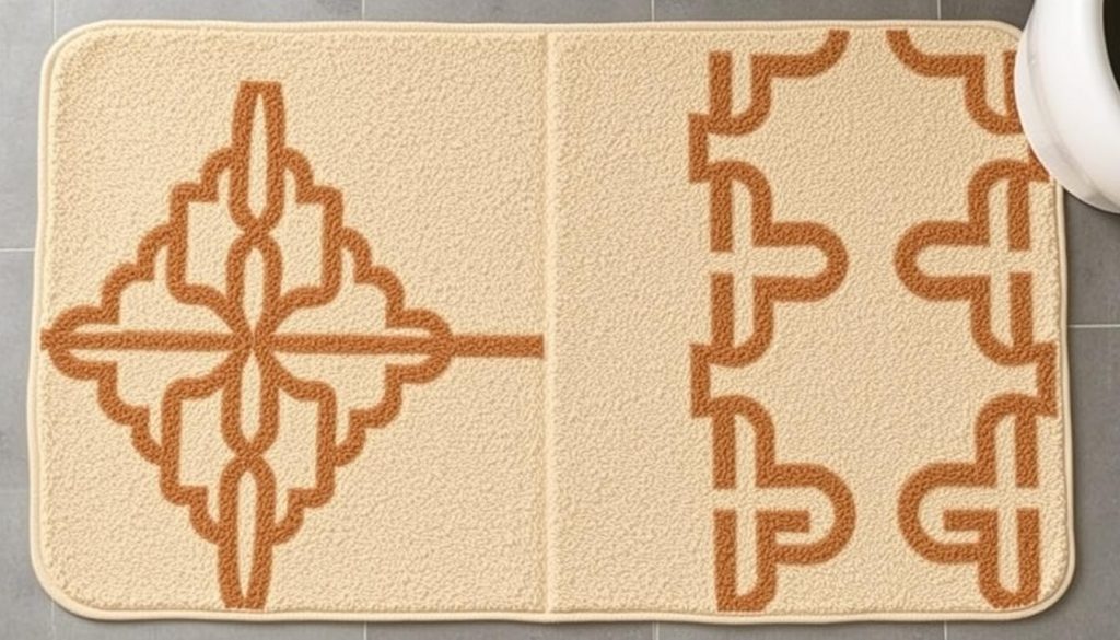 Geometric designs in beige bath mats