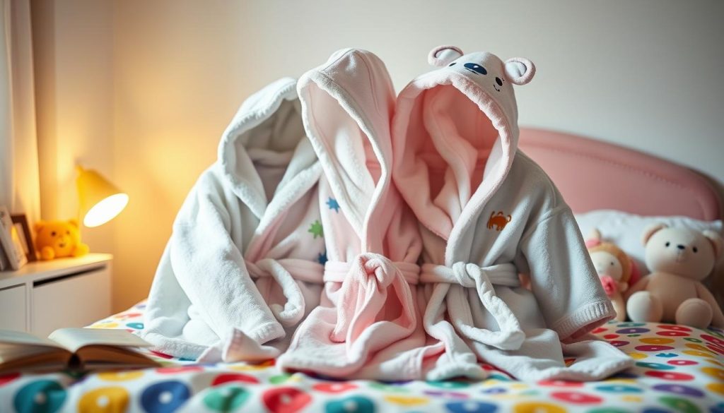 Hooded bath robes for bedtime routine