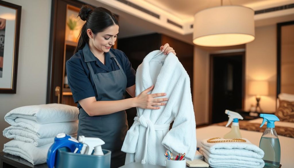 Hotel housekeeping expert folding bath robe